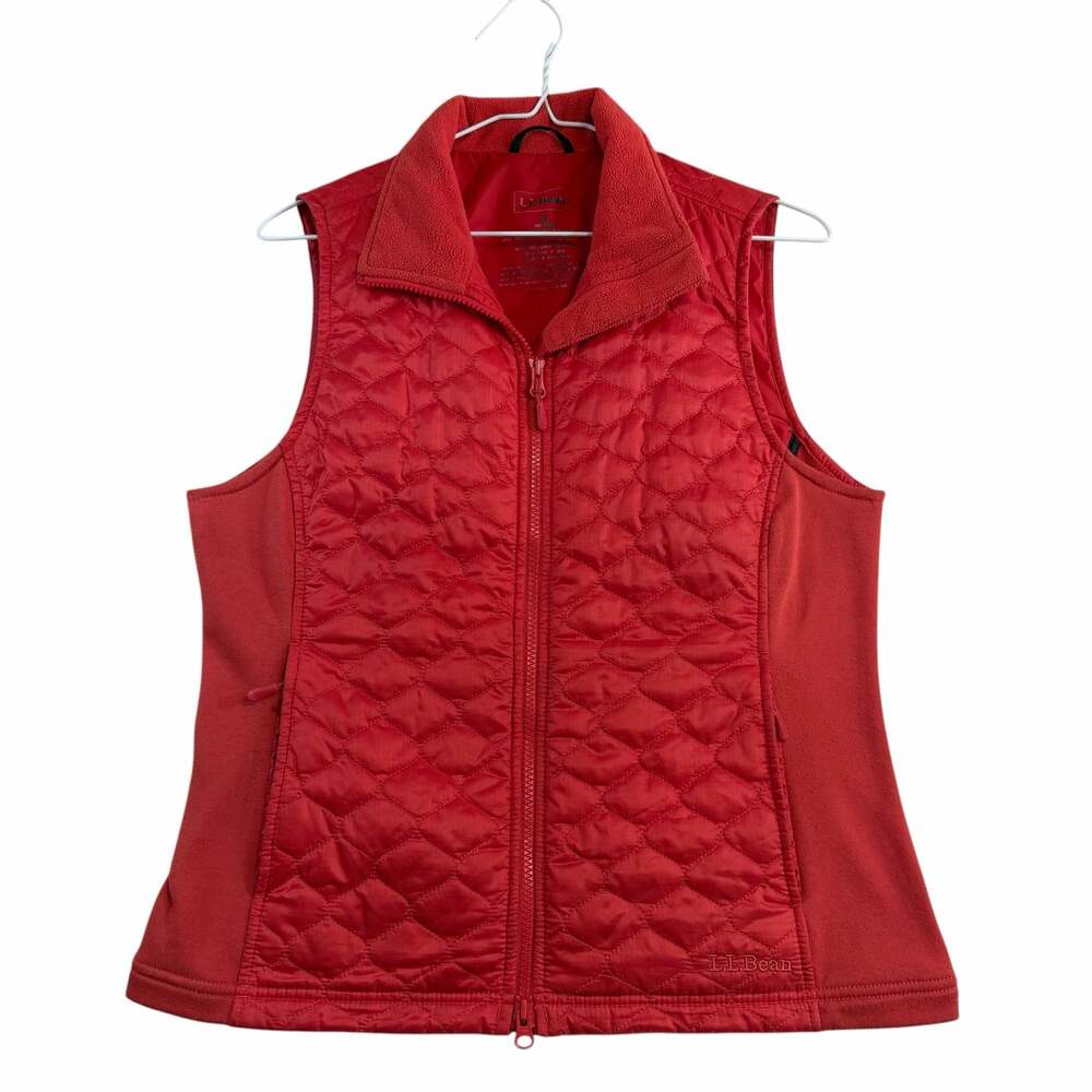 L.L.Bean Women's Red Quilted Hybrid Vest with Stretch Side Panels